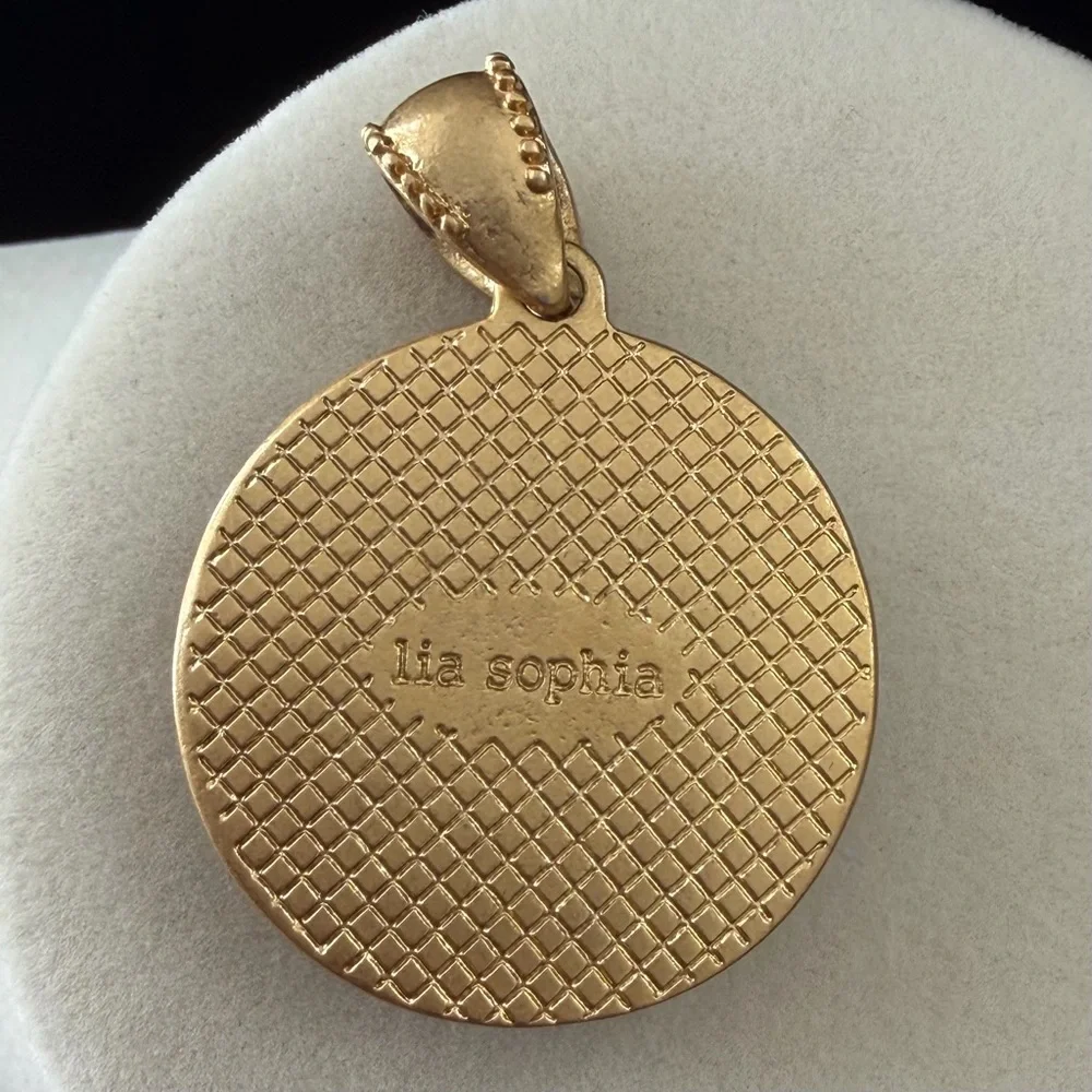 Lia Sophia Black and Gold Crystal Necklace Pendant w/Chain - Picture 3 of 5